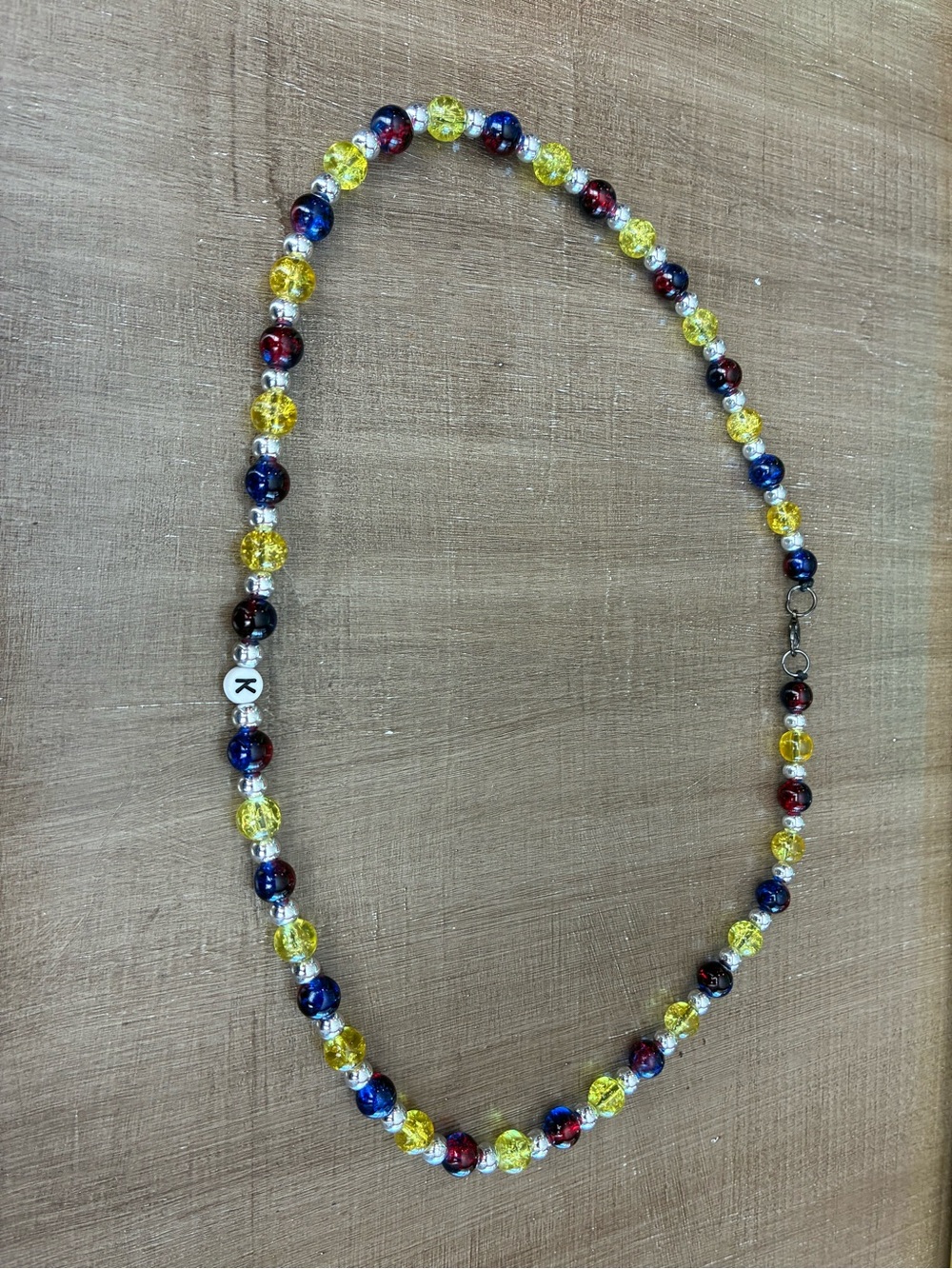 Handmade Yellow, Blue & Red Beaded Necklace